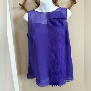 Akris Punto Purple Sheer Ruffle Sleeveless Blouse Size 10
Luxe